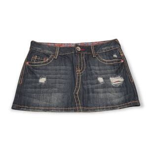 Amethyst Dark Washed Distressed Blue Jean Mini Skirt - Size 5